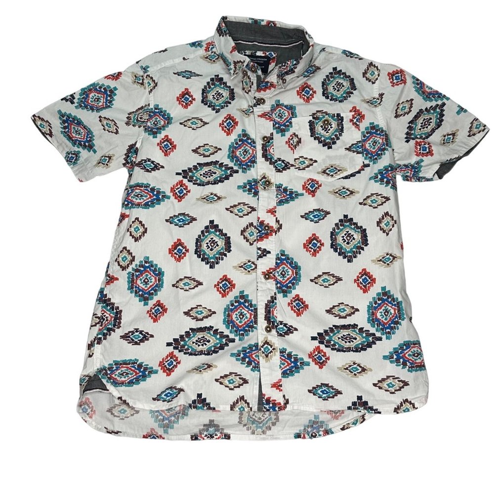 Sunrise Kingdom Shirt Mens Medium Short Sleeve Button Front Casual Southwestern